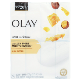 Olay Moisture Outlast Ultra Moisture Shea Butter Beauty Soap Bar 3.75 oz, 8 Count