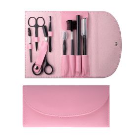 Stainless Steel Eyebrow Set Beauty Makeup Tool Set of Nine (Color: PINK1)