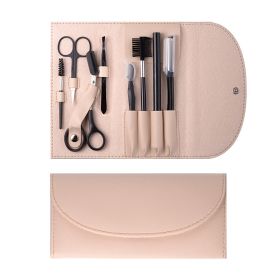 Stainless Steel Eyebrow Set Beauty Makeup Tool Set of Nine (Color: KHAKKI2)