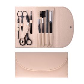 Stainless Steel Eyebrow Set Beauty Makeup Tool Set of Nine (Color: KHAKKI1)